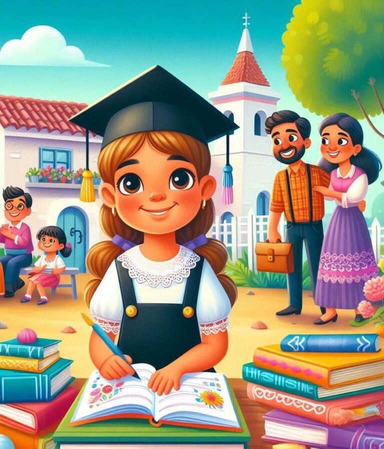 La niña gitana estudiando. Consiguió sus metas